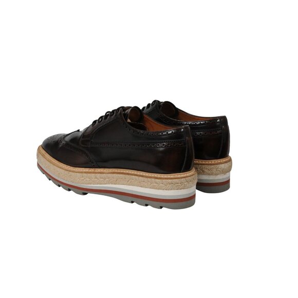 Prada Men Platform Brogue US 9 UK 8 Brown Leather Wingtip Espadrille Medallion - Picture 5 of 11